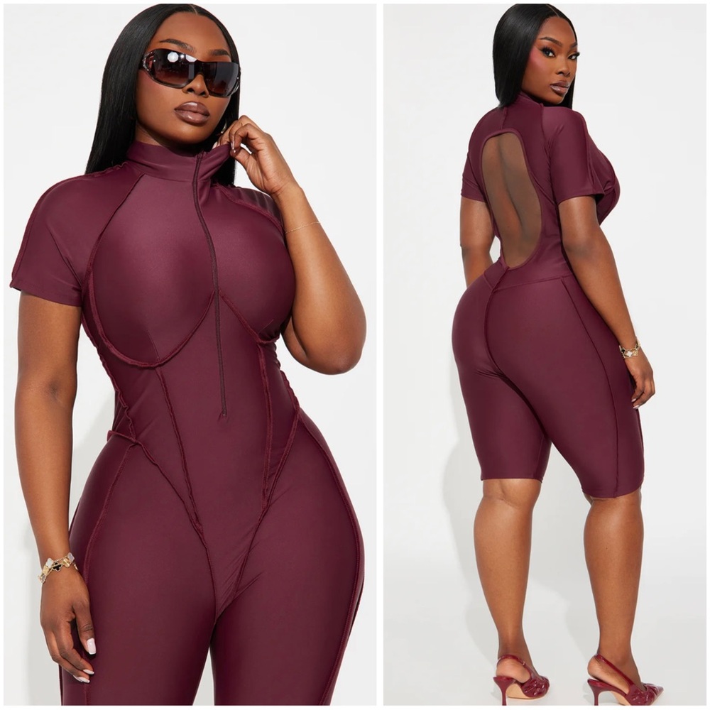 Burgundy Short Sleeve Jumpsuit